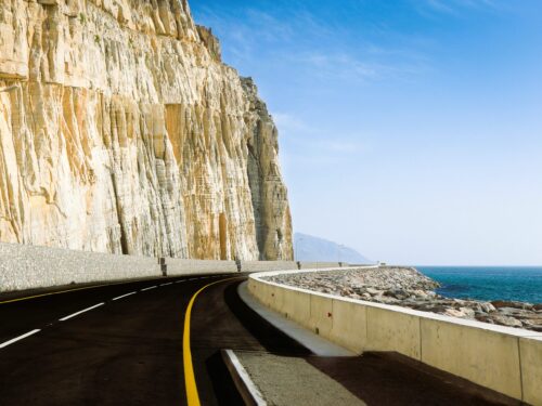 Khasab visa change route along coastal mountain roads in Oman